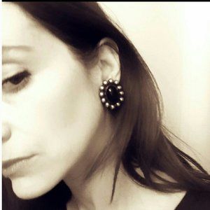 Vintage Oversized Taxco Sterling Silver & Onyx Mid-Century Modern Earrin…